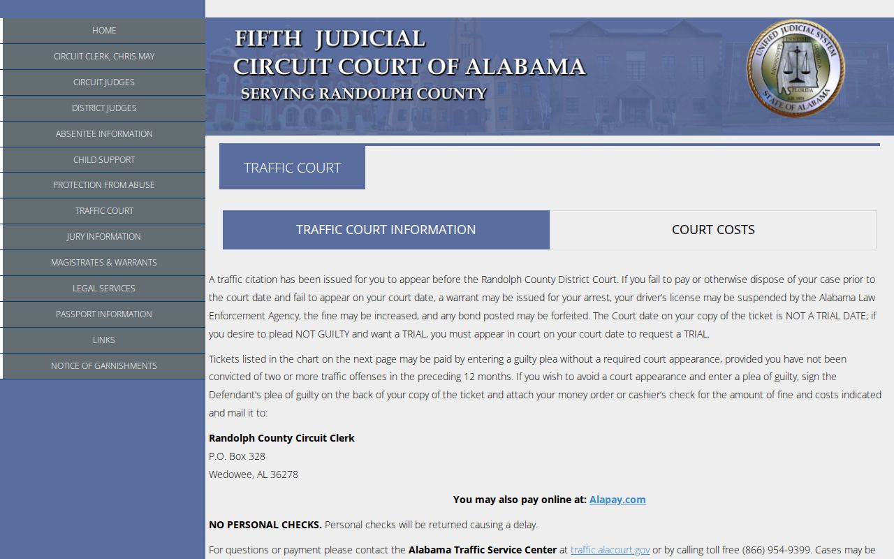 Randolph County traffic warrant court instructions