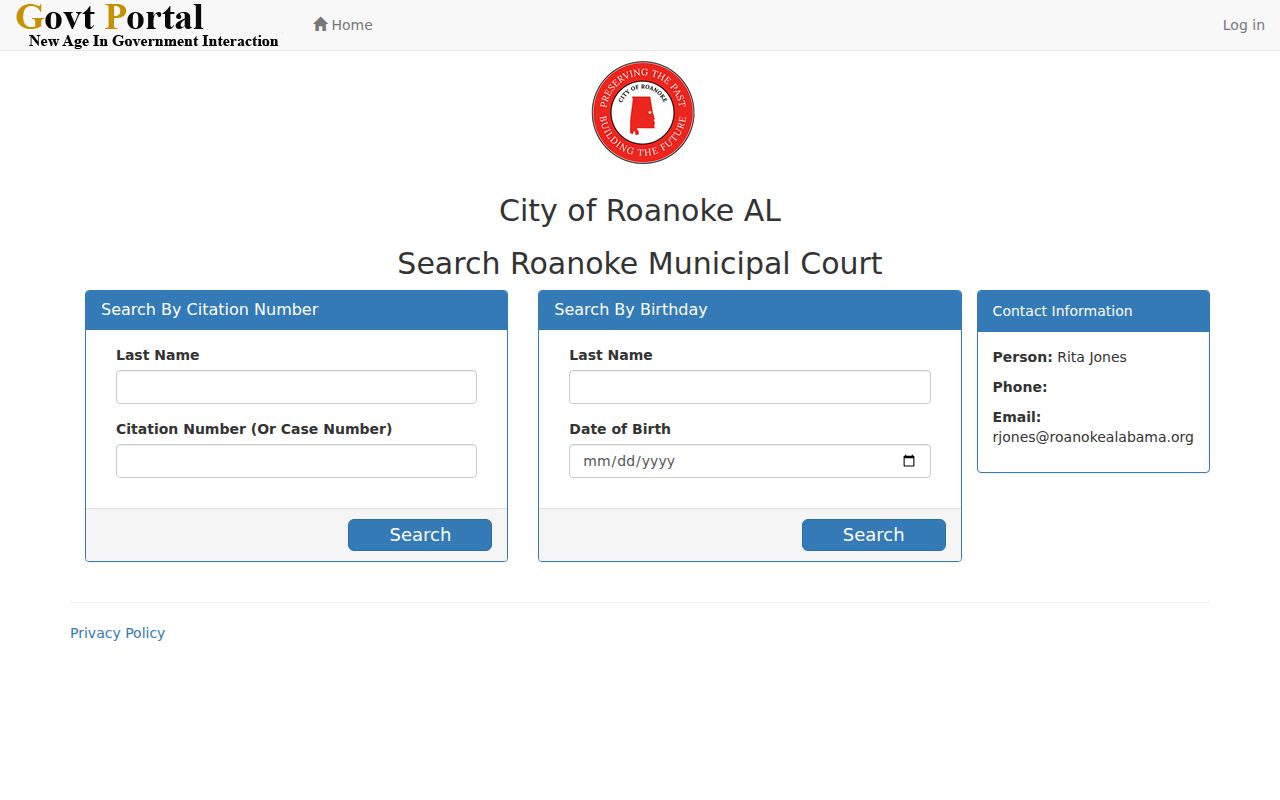 Randolph County municipal warrant Roanoke citation search