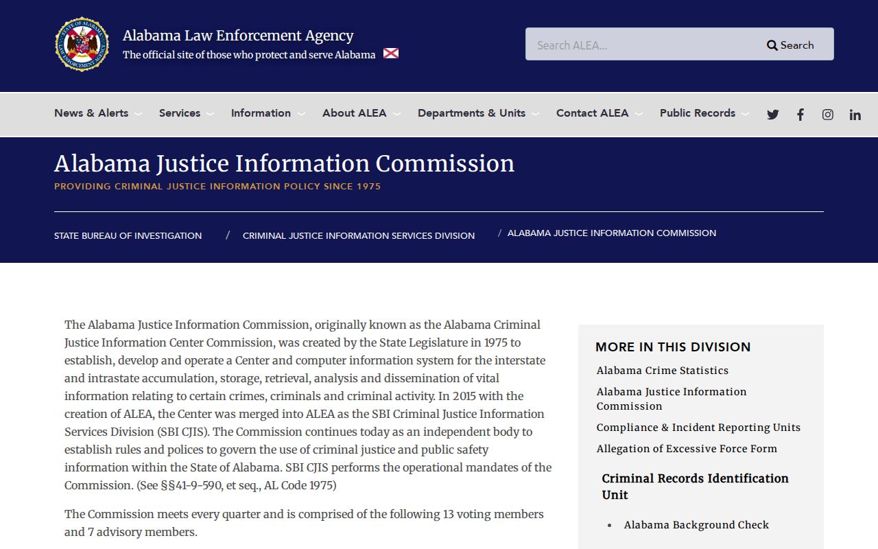 Alabama official criminal justice information system overview