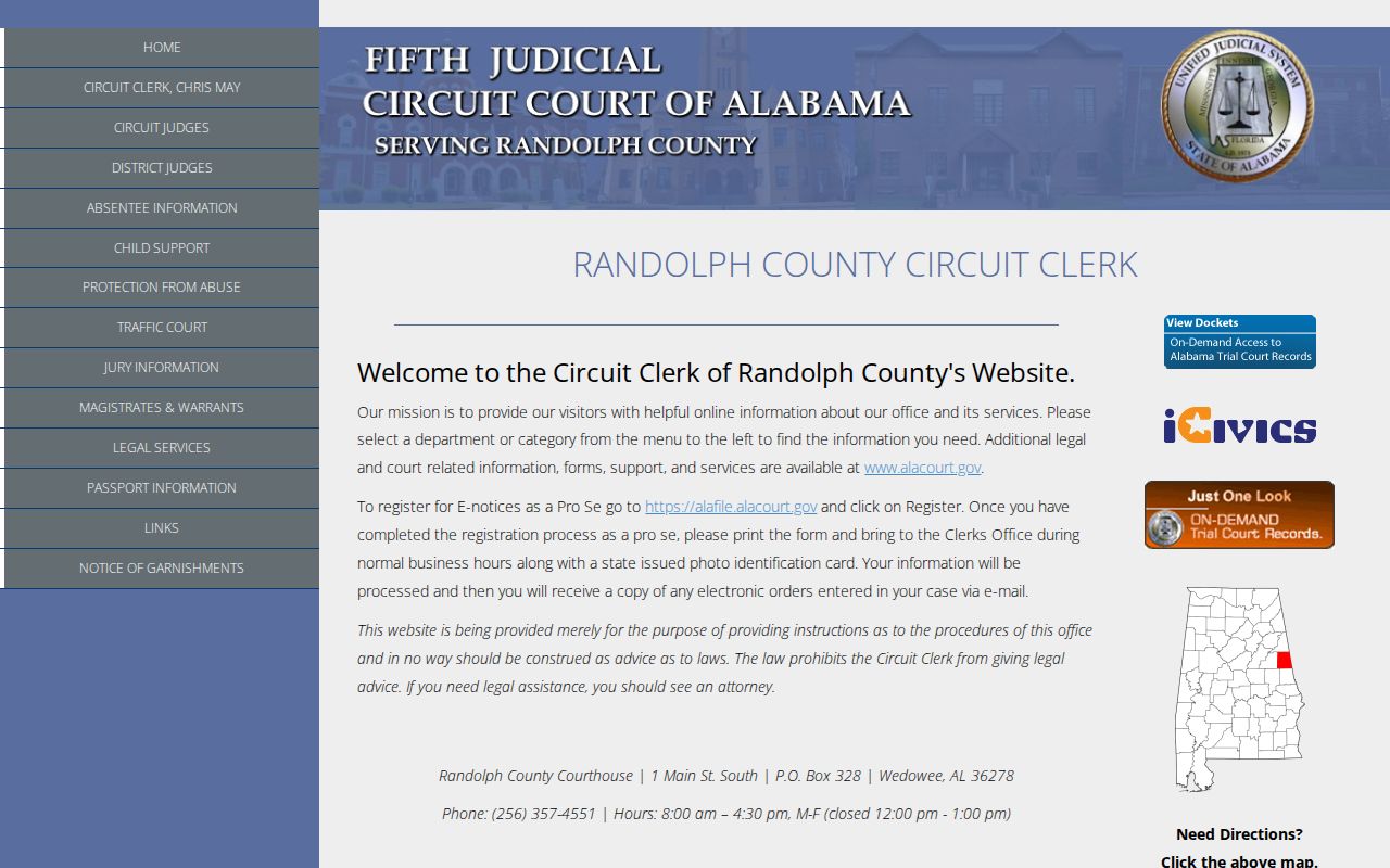 Randolph County warrant records Circuit Clerk courthouse contact